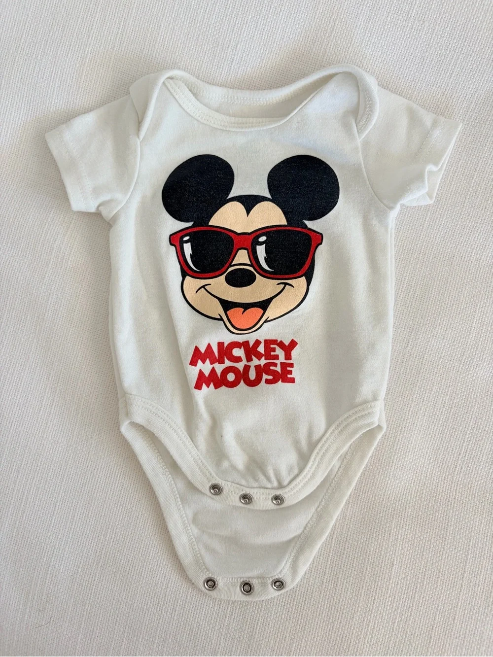 Disney White Baby Bodysuit with Red Sunglasses Mickey Graphic